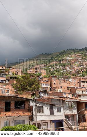 Medellin, Colombia, October 5, 2011: The Poor Housing Construction And Living Conditions In Colombia