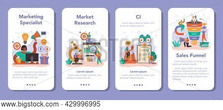 Marketer Mobile Application Banner Set. Brand Or Product Advertising