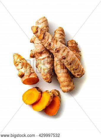 Top View Of Turmeric Rhizome Isolated On White