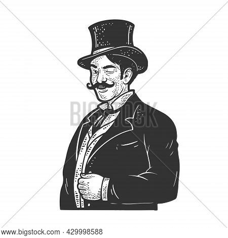 Gentleman Winking Old Fashioned Sketch Engraving Vector Illustration. T-shirt Apparel Print Design. 