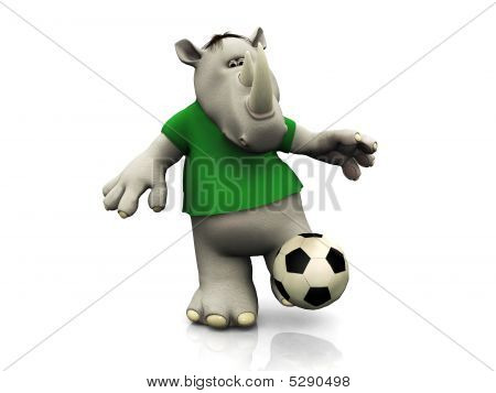 Kreslený Rhino kopat fotbalový míč.