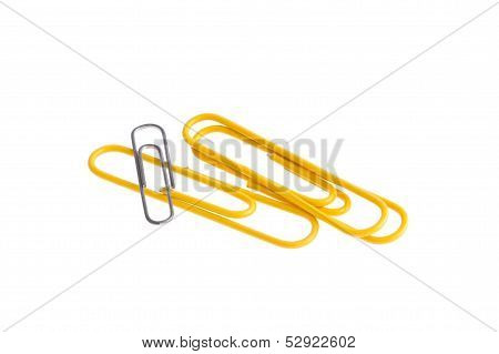 Yellow Paper Clips Isolated On White Background