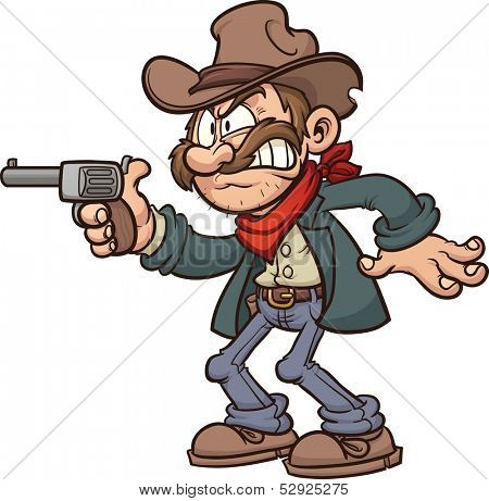Cartoon gunslinger cowboy. Vector clip art illustration with simple gradients. All in a single layer.