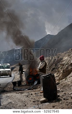 Indian People Working At Road Construction