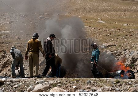 Indian People Working At Road Construction