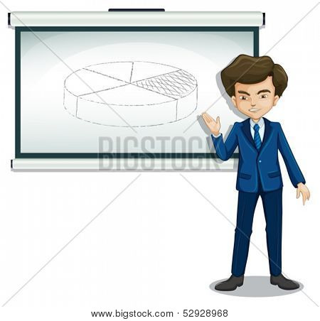 Illustration of a gentleman explaining the graph in the bulletin board on a white background