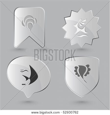 Animal icon set. Deer, bird, bee, fish.  Glass buttons.