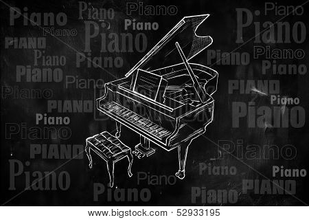 Grand Piano Drawing on Blackboard