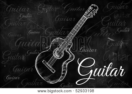 Guitar Classic Acoustic drawing on blackboard