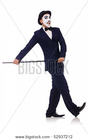 Personification of Charlie Chaplin on white