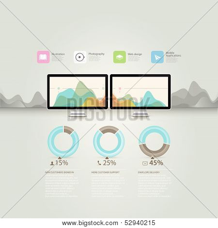Website template elements: Set elements of infographics: computers monitor and icons