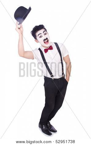 Personification of Charlie Chaplin on white