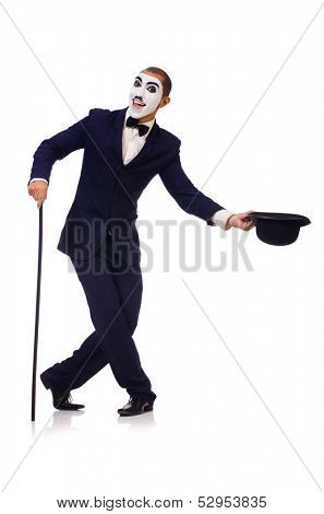 Personification of Charlie Chaplin on white