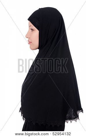 Woman with muslim burqa isolated on white