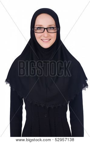 Woman with muslim burqa isolated on white