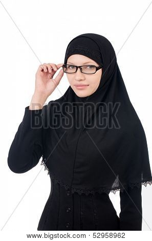 Woman with muslim burqa isolated on white
