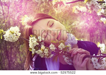 Woman and cherry blossom - spring