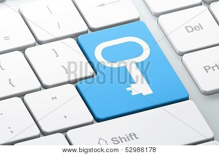 Privacy concept: Key on computer keyboard background