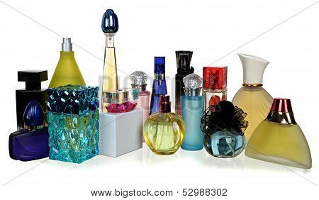 Glass bottles of perfume