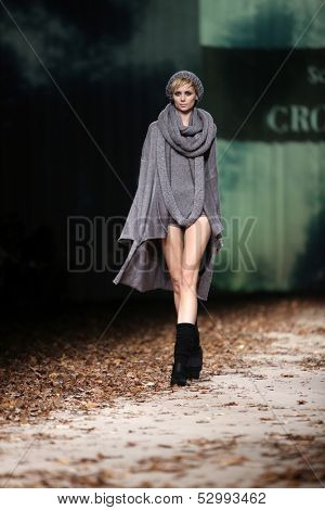 ZAGREB, CROATIA - OCTOBER 25: Fashion model wearing clothes designed by Etna Maar on the Cro a Porter show on October 25, 2013 in Zagreb, Croatia.