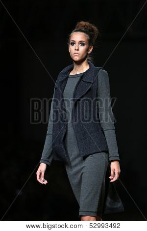 ZAGREB, CROATIA - OCTOBER 25: Fashion model wearing clothes designed by Etna Maar on the Cro a Porter show on October 25, 2013 in Zagreb, Croatia.