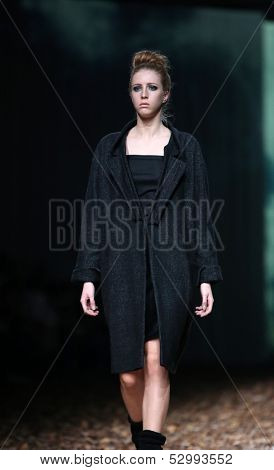 ZAGREB, CROATIA - OCTOBER 25: Fashion model wearing clothes designed by Etna Maar on the Cro a Porter show on October 25, 2013 in Zagreb, Croatia.