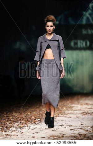 ZAGREB, CROATIA - OCTOBER 25: Fashion model wearing clothes designed by Etna Maar on the Cro a Porter show on October 25, 2013 in Zagreb, Croatia.