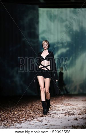 ZAGREB, CROATIA - OCTOBER 25: Fashion model wearing clothes designed by Etna Maar on the Cro a Porter show on October 25, 2013 in Zagreb, Croatia.