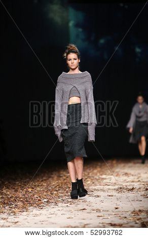 ZAGREB, CROATIA - OCTOBER 25: Fashion model wearing clothes designed by Etna Maar on the Cro a Porter show on October 25, 2013 in Zagreb, Croatia.