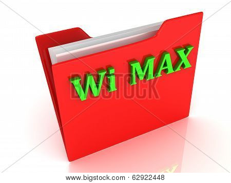 Wi Max Bright Green Letters On A Red Folder