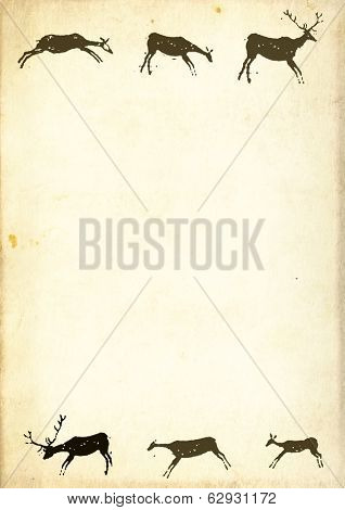 Background with paper texture and drawings of cavemen