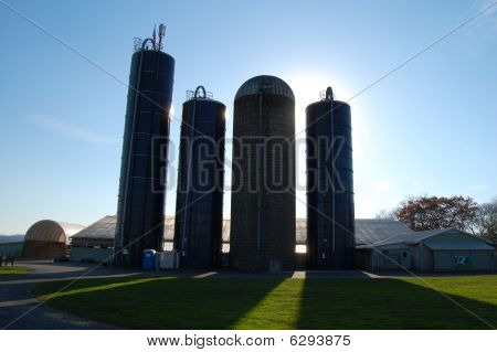 Silos Shadows on the Farm