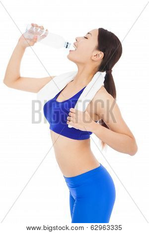 After Exercising , Pretty Woman Drinking Water