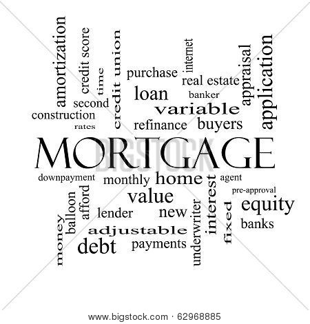 Mortgage Word Cloud Concept In Black And White