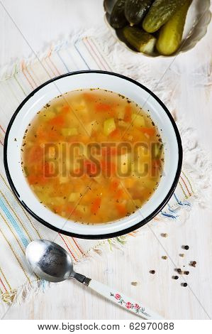 Rassolnik - Soup With Pearl Barley And Salty Cucumbers