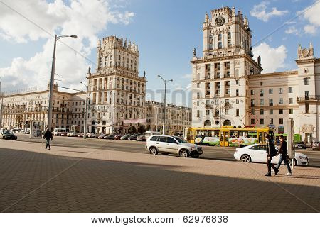 Two towers on Railway station square known as City Gates in Minsk