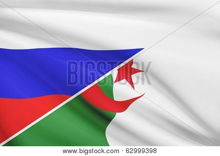 Series Of Ruffled Flags. Russia And Algeria.