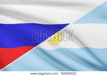 Series Of Ruffled Flags. Russia And Argentina.