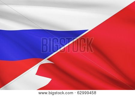Series Of Ruffled Flags. Russia And Bahrain.
