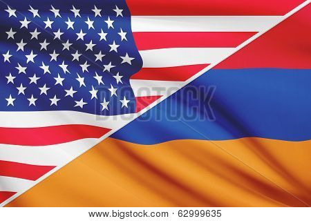 Series Of Ruffled Flags. Usa And Armenia.