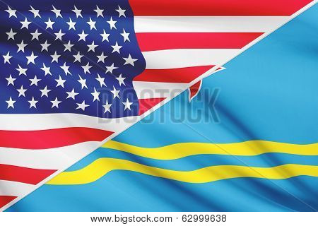 Series Of Ruffled Flags. Usa And Aruba.