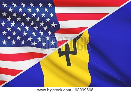 Series Of Ruffled Flags. Usa And Barbados.