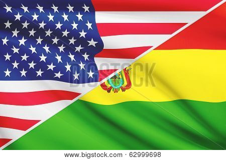 Series Of Ruffled Flags. Usa And Bolivia.