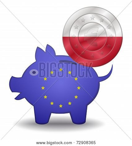 Piggy Bank And Euro European Poland
