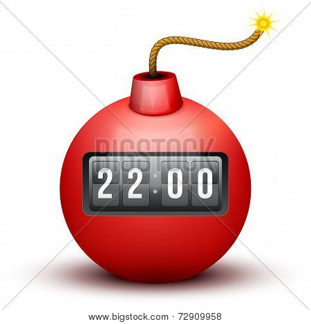Red Bomb About To Blast with time counter. Vector Illustration.