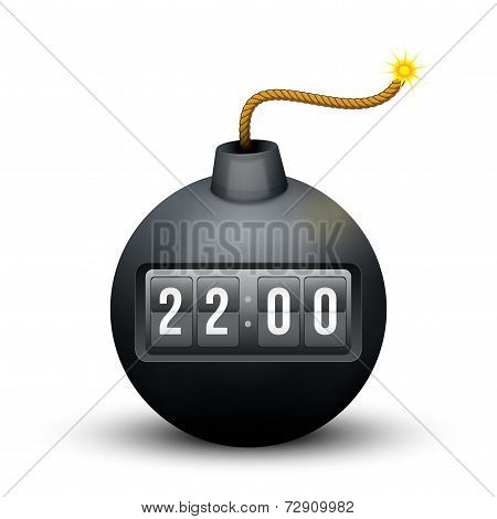 Black Bomb About To Blast with time counter. Vector Illustration.