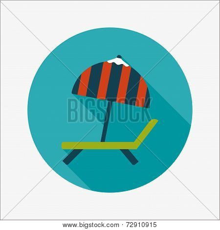 Lounger Beach Sunbed Chair Flat Icon With Long Shadow