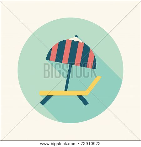 Lounger Beach Sunbed Chair Flat Icon With Long Shadow