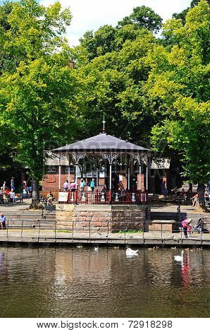 Bandstand on riverbank, Chester.