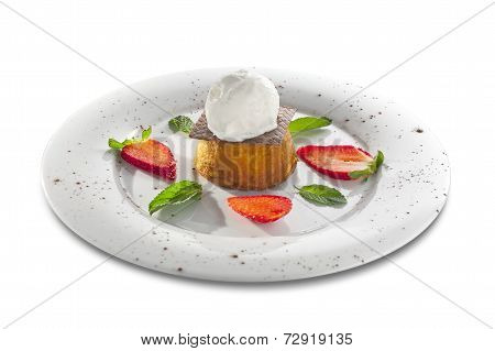 Cake With Icecream And Strawberry